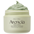 Arencia Fresh Green Rice Mochi Cleanser jar with green cream on a white background