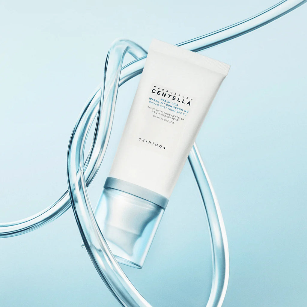 Skincare product with 'sKIN1004' branding on a light blue background