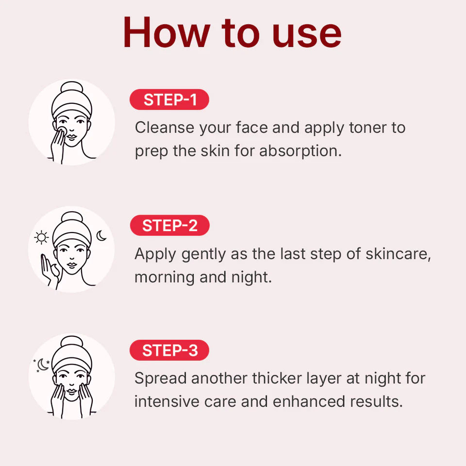 Instructions on how to use a skincare product with step-by-step guidance.
