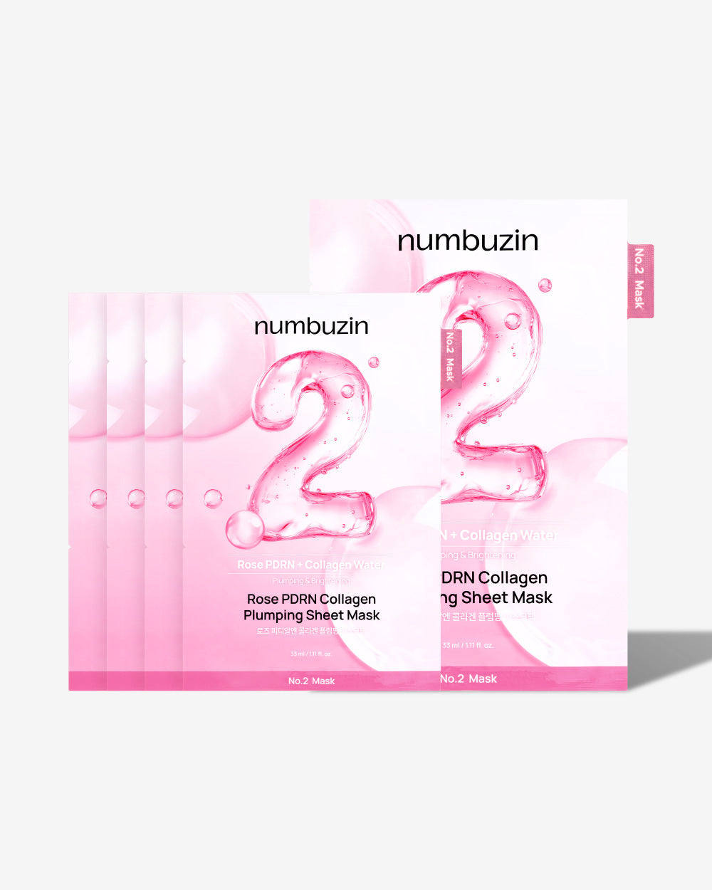 Packaging of numbuzin DRN Collagen Sheet Mask with pink and white design.