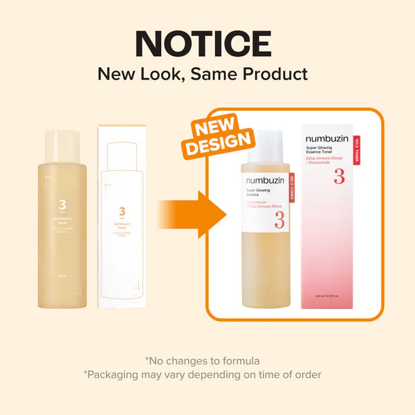 Product packaging with 'New Look, Same Product' text on a beige background