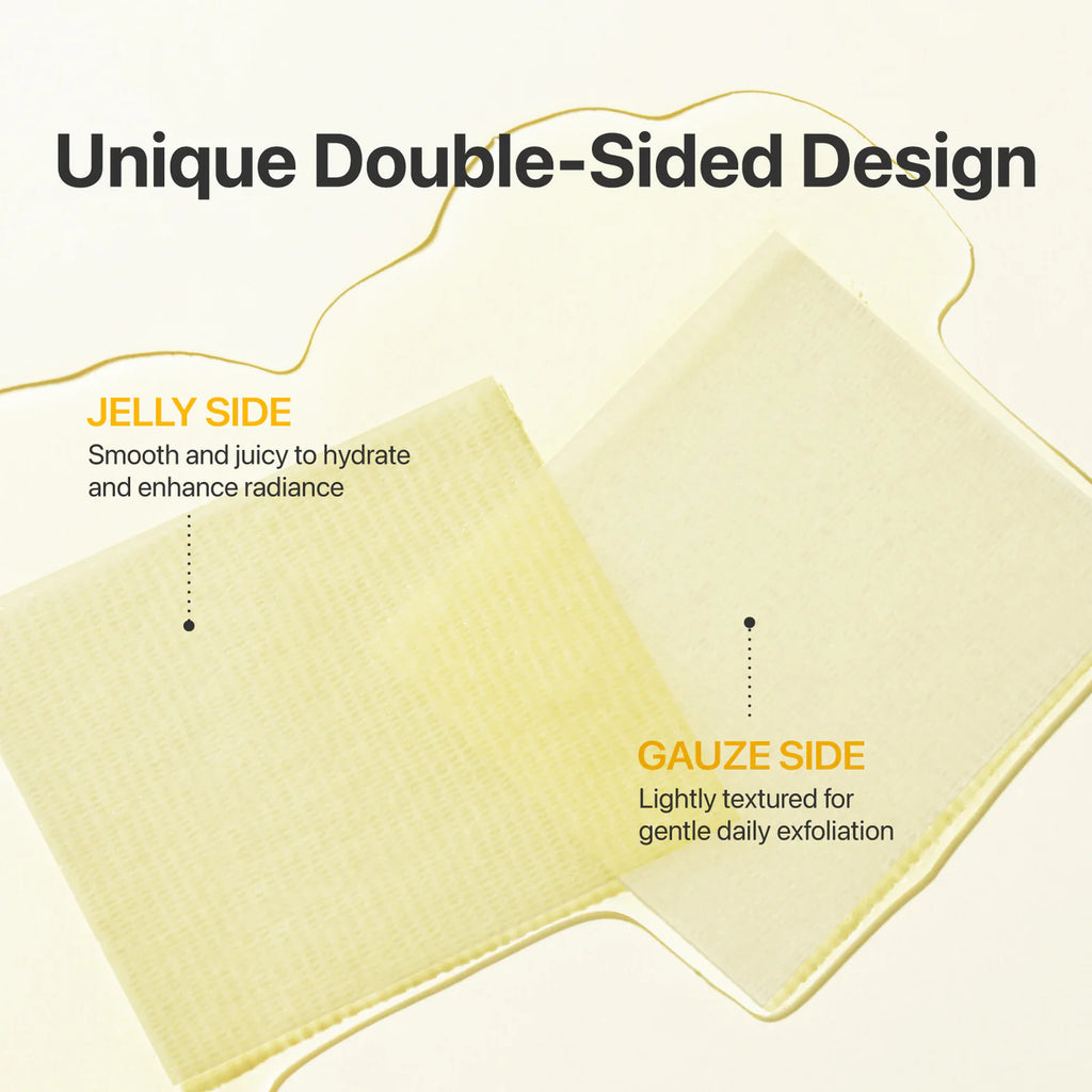 Double-sided cleaning cloth with jelly and gauze sides on a white background