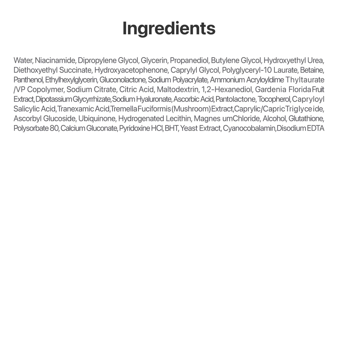 List of ingredients on a white background