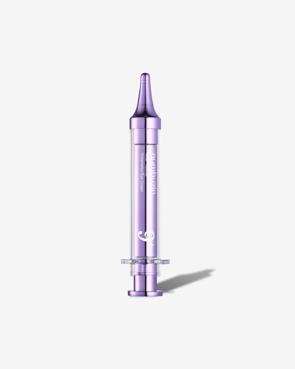 Purple cosmetic serum bottle on a white background