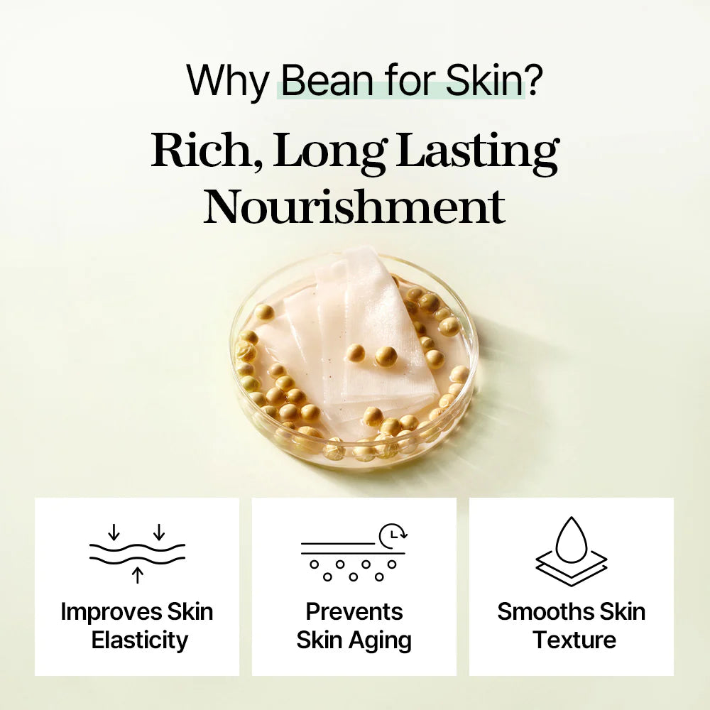 Cosmetic product with text highlighting benefits for skin, including improved elasticity, prevention of aging, and smoothing of texture.